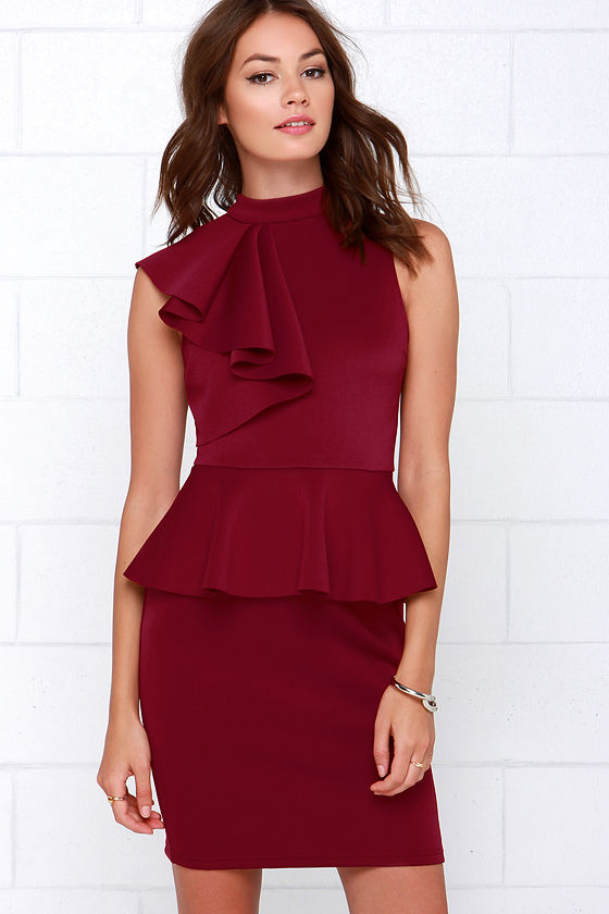 Red Dress - Ruffle Dress - Peplum Dress ...